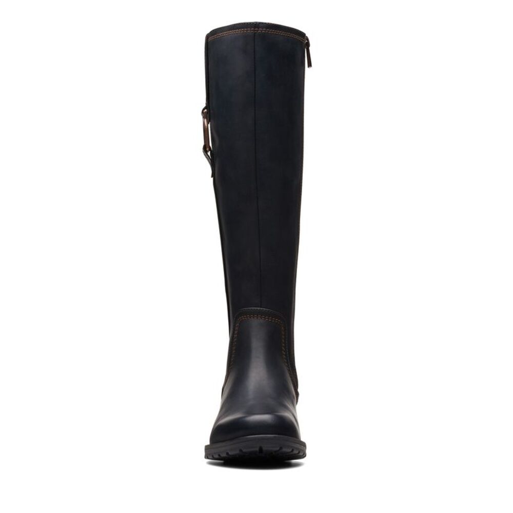 Clarks Black Leather Heeled Boots - Picture 3 of 6